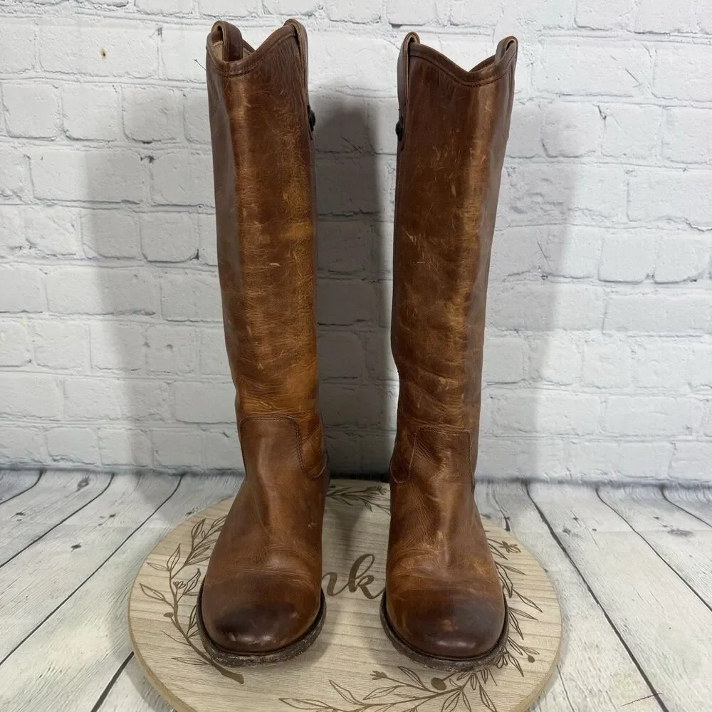 Frye Melissa Button Riding Boots Womens 7 Brown Leather Tall Equestrian USA